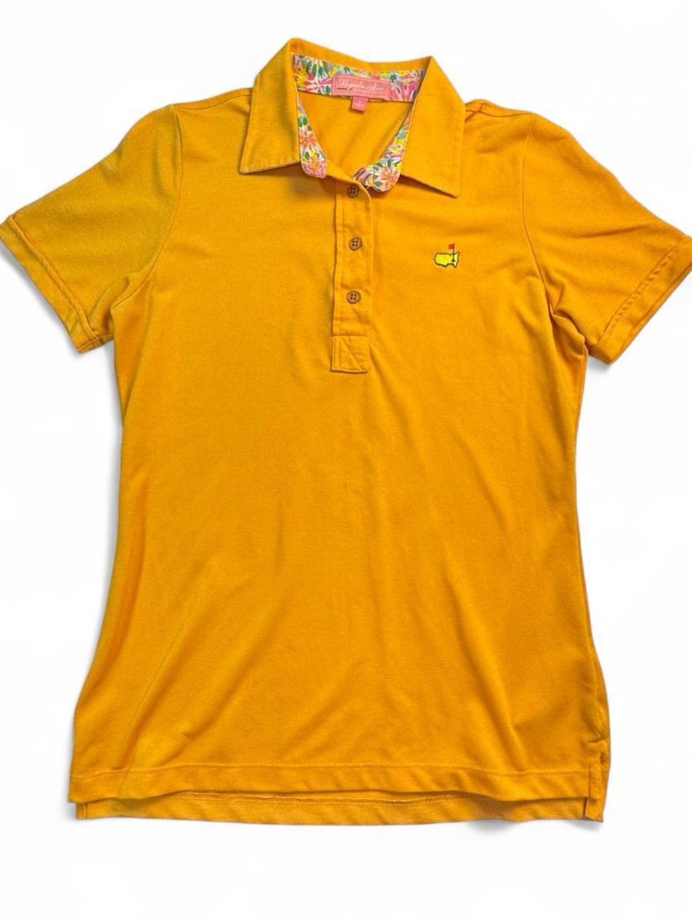 Magnolia Lane Masters Augusta Golf Women's Orange Floral Collar Polo Shirt M